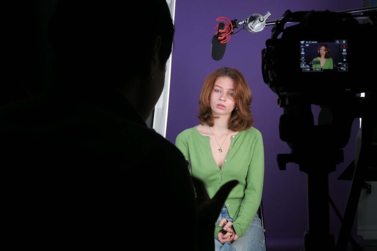 An actor being filmed during a 4K demo reel shoot at Shiki Studios